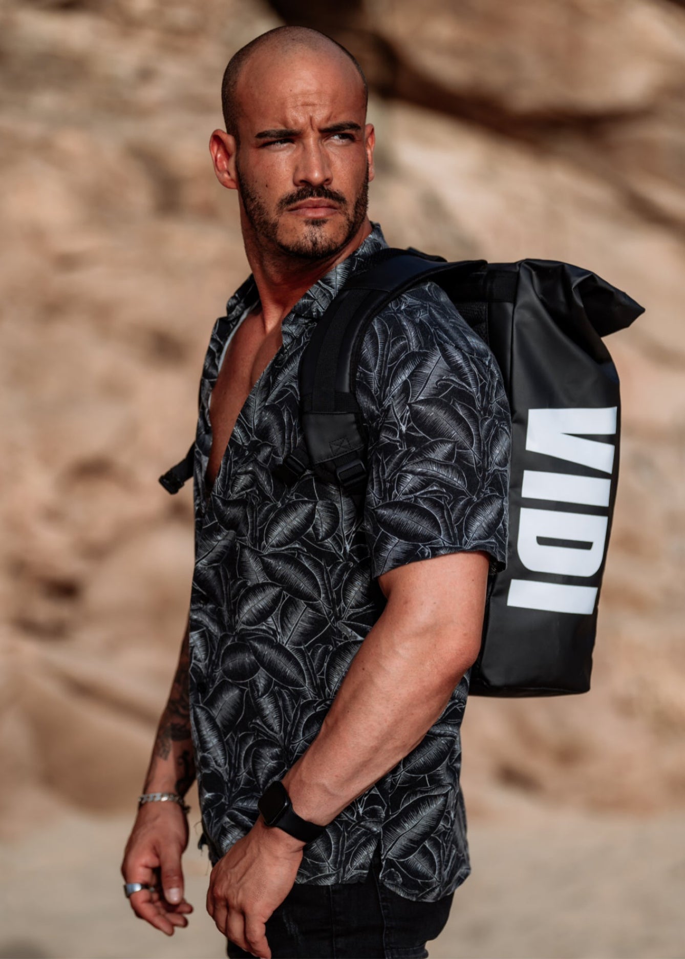 Waterproof roll-top backpack black